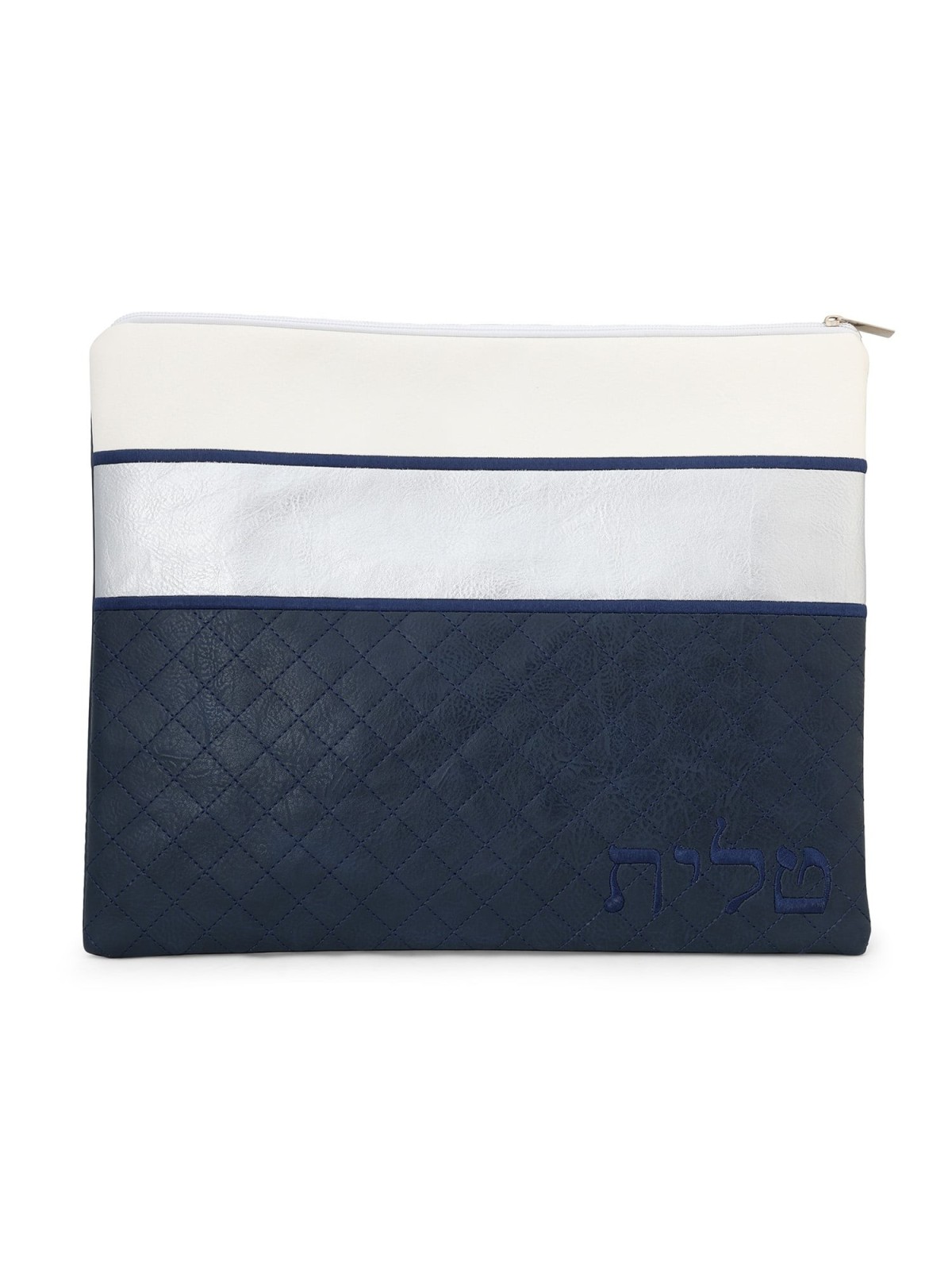 Faux Leather Blue and White Tallit & Tefillin Bag Set with Diamond Pat